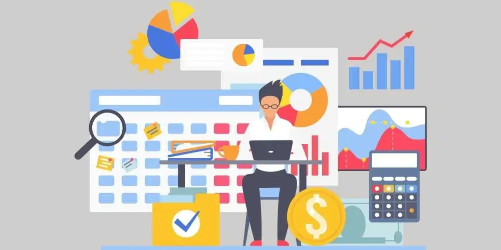 Graphic illustrating essential financial management principles with charts and icons representing budgeting and investment.