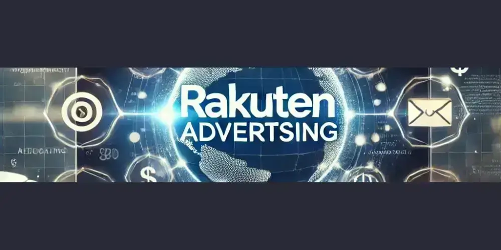 Rakuten Advertising logo displayed on a digital globe background with icons representing marketing, targets, and email outreach.