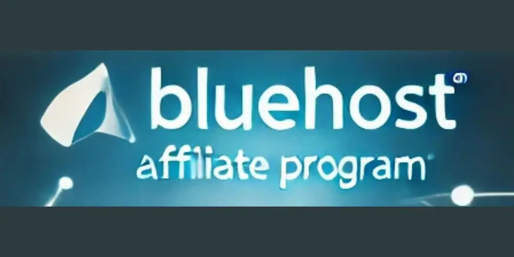 Bluehost affiliate program banner with a blue background.